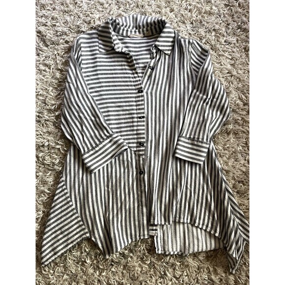 Soft Surroundings Asymmetrical Button Down Tunic Top Large Striped Laggenlook - Picture 10 of 12